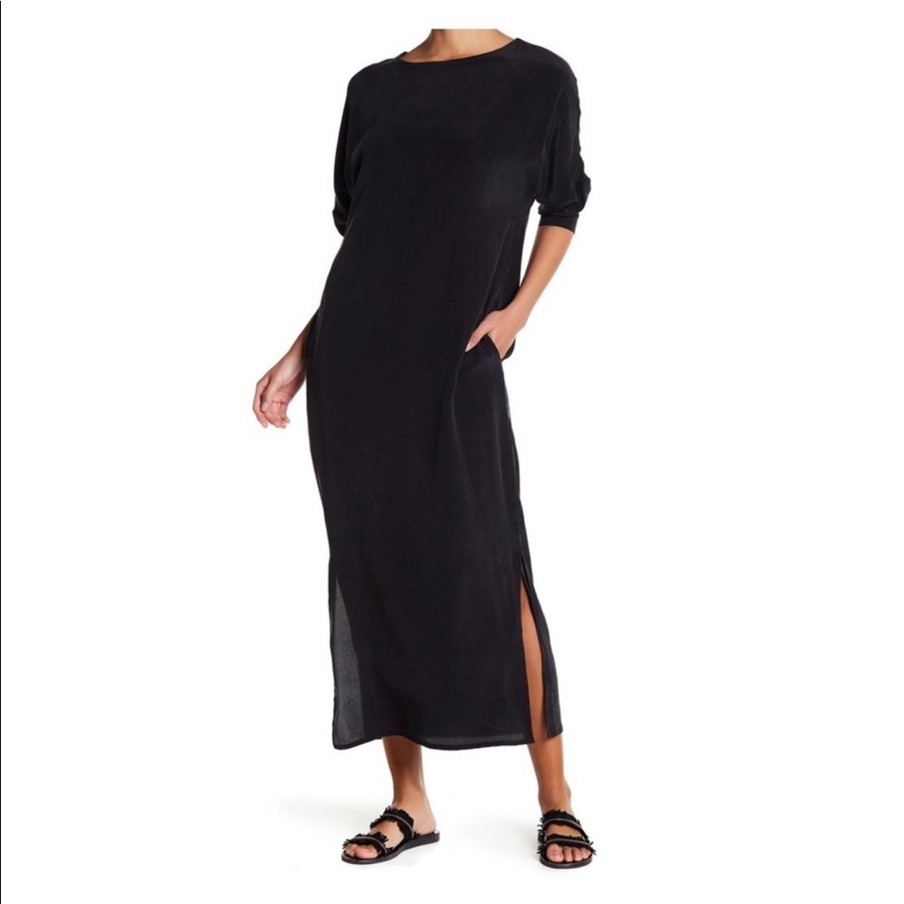 MIKOH LUMAHAI DRESS COVER UP BLACK SILK MAXI W/SIDE SLIT NEW WITH TAGS